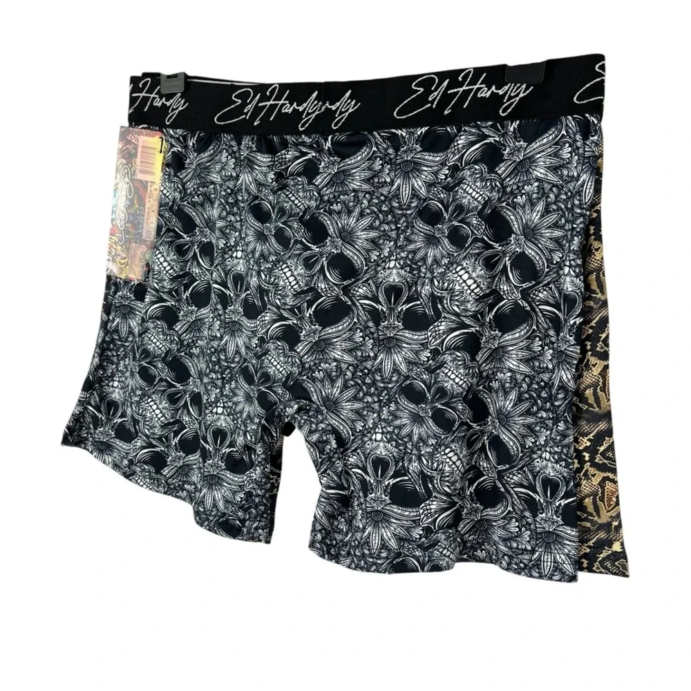 Ed Hardy Men's 2-Pack Brown Black Boxer Briefs Size Large Skull & Snake Skin NWT
